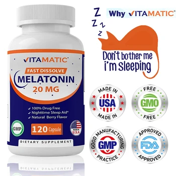 Magas Potencia Melatonin 20 Mg Tabletta | Vegán, Nem-GMO -, Gluténmentes | Természetes Berry Íz Természetes Alvás Támogatás